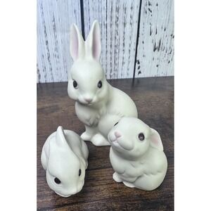 Vintage Ceramic Bunny Rabbit Figurines Set of 3 Easter Spring Decor Country